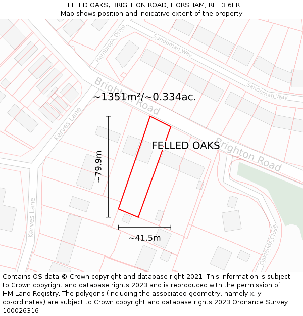 FELLED OAKS, BRIGHTON ROAD, HORSHAM, RH13 6ER: Plot and title map
