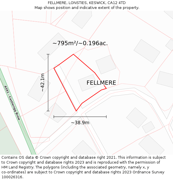FELLMERE, LONSTIES, KESWICK, CA12 4TD: Plot and title map