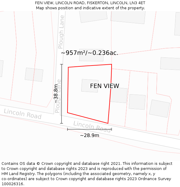 FEN VIEW, LINCOLN ROAD, FISKERTON, LINCOLN, LN3 4ET: Plot and title map