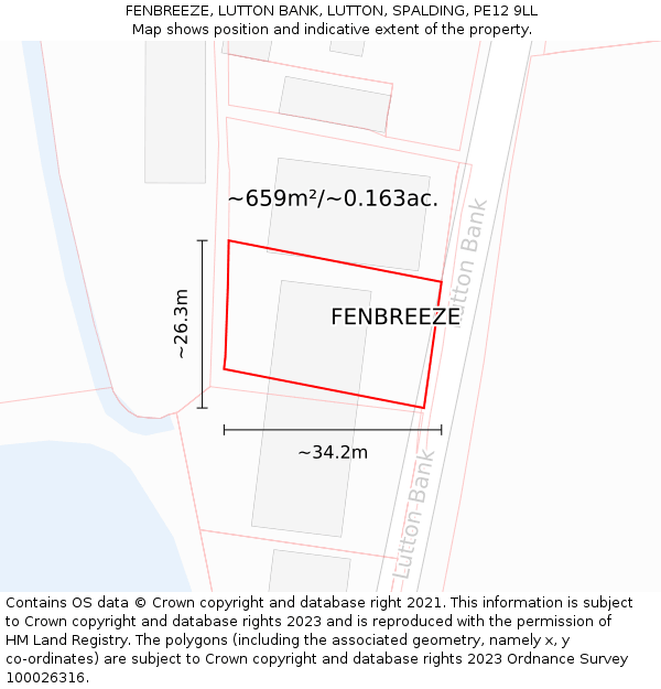 FENBREEZE, LUTTON BANK, LUTTON, SPALDING, PE12 9LL: Plot and title map