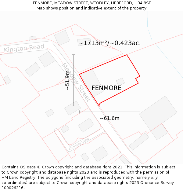 FENMORE, MEADOW STREET, WEOBLEY, HEREFORD, HR4 8SF: Plot and title map
