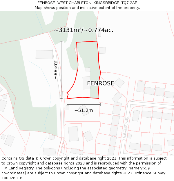 FENROSE, WEST CHARLETON, KINGSBRIDGE, TQ7 2AE: Plot and title map