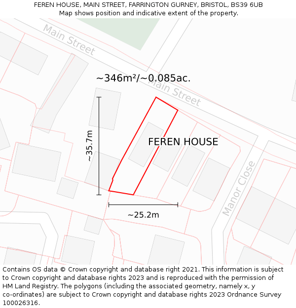 FEREN HOUSE, MAIN STREET, FARRINGTON GURNEY, BRISTOL, BS39 6UB: Plot and title map