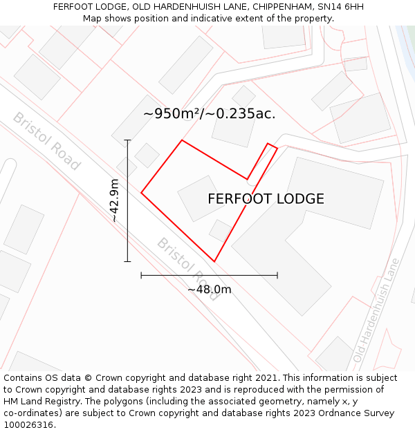 FERFOOT LODGE, OLD HARDENHUISH LANE, CHIPPENHAM, SN14 6HH: Plot and title map