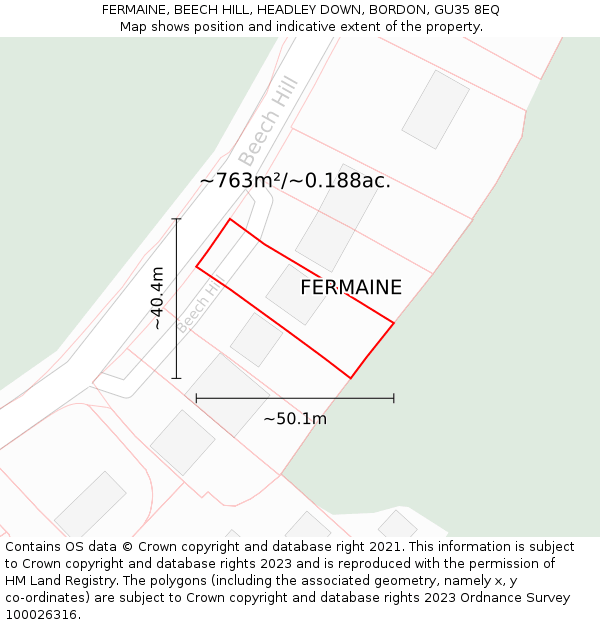 FERMAINE, BEECH HILL, HEADLEY DOWN, BORDON, GU35 8EQ: Plot and title map