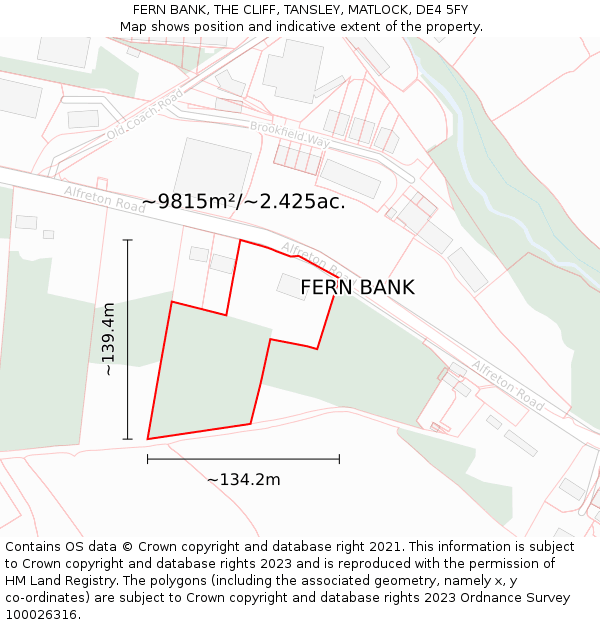 FERN BANK, THE CLIFF, TANSLEY, MATLOCK, DE4 5FY: Plot and title map