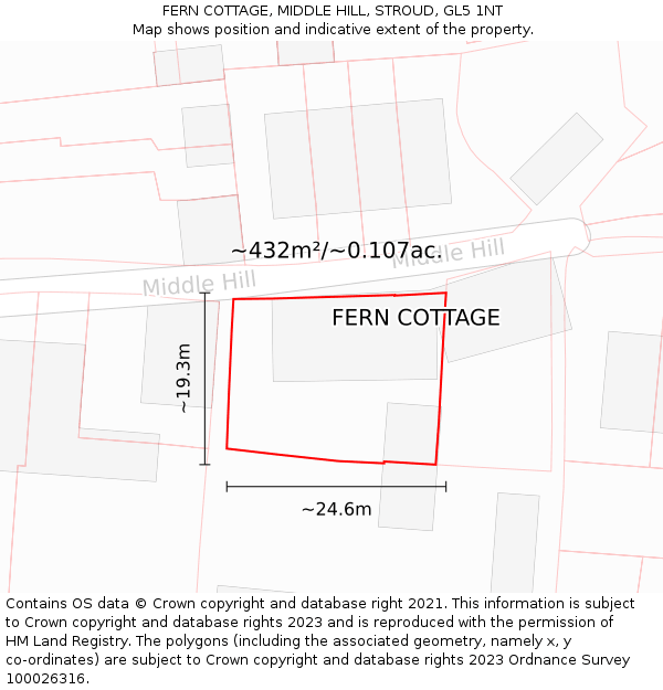 FERN COTTAGE, MIDDLE HILL, STROUD, GL5 1NT: Plot and title map