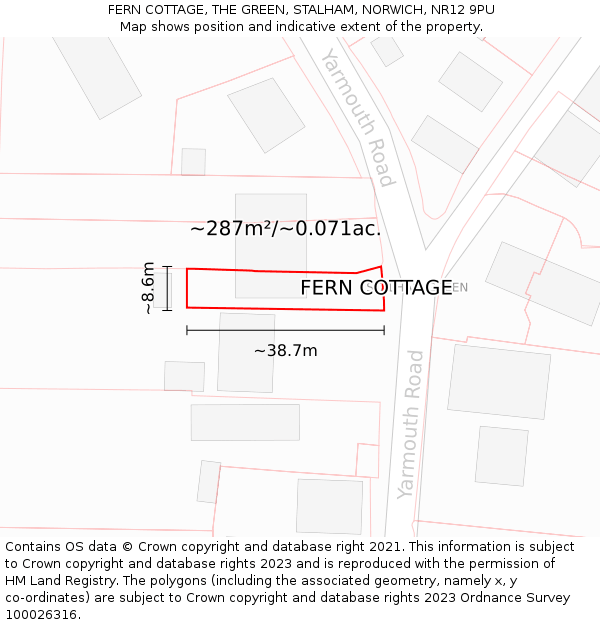 FERN COTTAGE, THE GREEN, STALHAM, NORWICH, NR12 9PU: Plot and title map