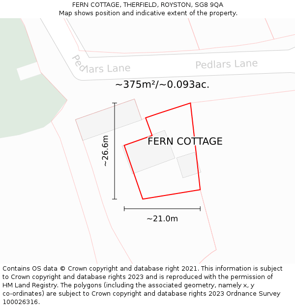 FERN COTTAGE, THERFIELD, ROYSTON, SG8 9QA: Plot and title map