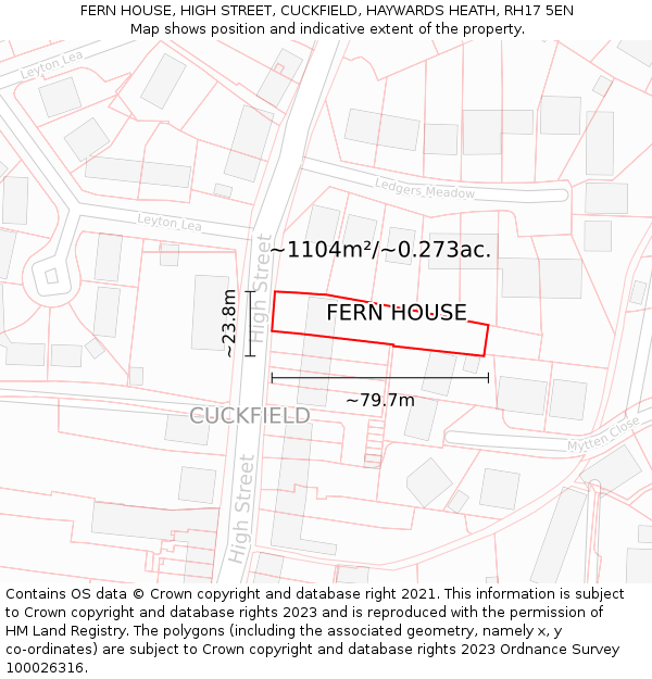 FERN HOUSE, HIGH STREET, CUCKFIELD, HAYWARDS HEATH, RH17 5EN: Plot and title map