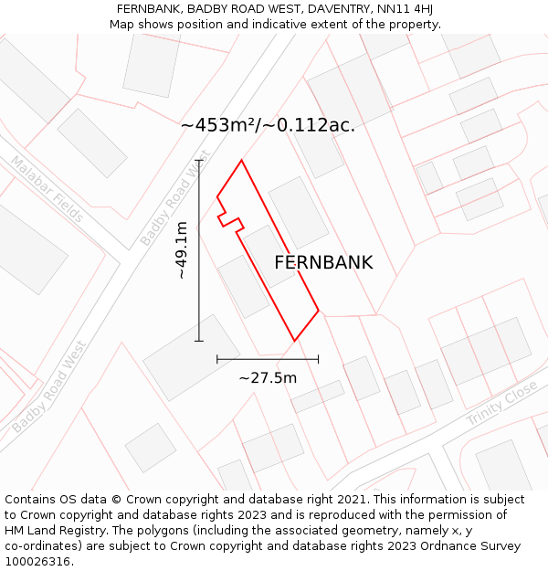 FERNBANK, BADBY ROAD WEST, DAVENTRY, NN11 4HJ: Plot and title map