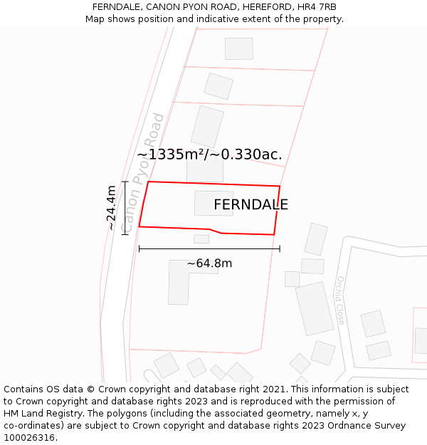 FERNDALE, CANON PYON ROAD, HEREFORD, HR4 7RB: Plot and title map