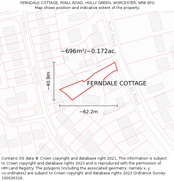 FERNDALE COTTAGE, RYALL ROAD, HOLLY GREEN, WORCESTER, WR8 0PG: Plot and title map