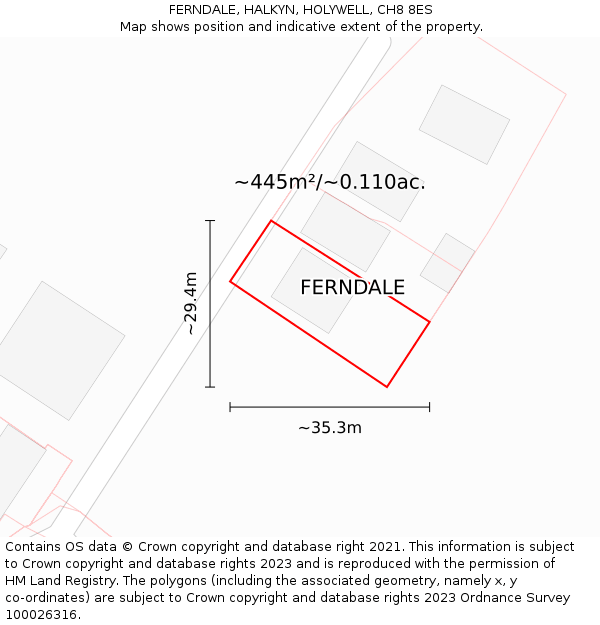 FERNDALE, HALKYN, HOLYWELL, CH8 8ES: Plot and title map