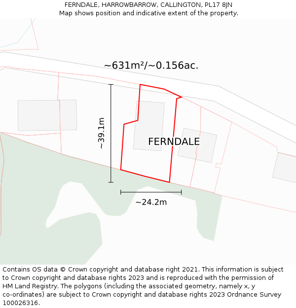 FERNDALE, HARROWBARROW, CALLINGTON, PL17 8JN: Plot and title map