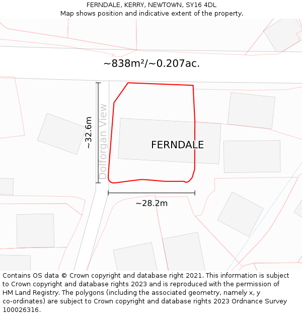FERNDALE, KERRY, NEWTOWN, SY16 4DL: Plot and title map