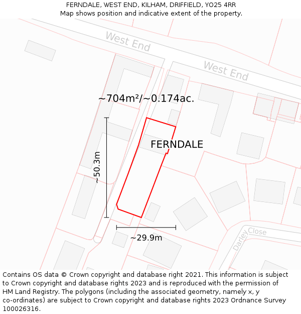 FERNDALE, WEST END, KILHAM, DRIFFIELD, YO25 4RR: Plot and title map