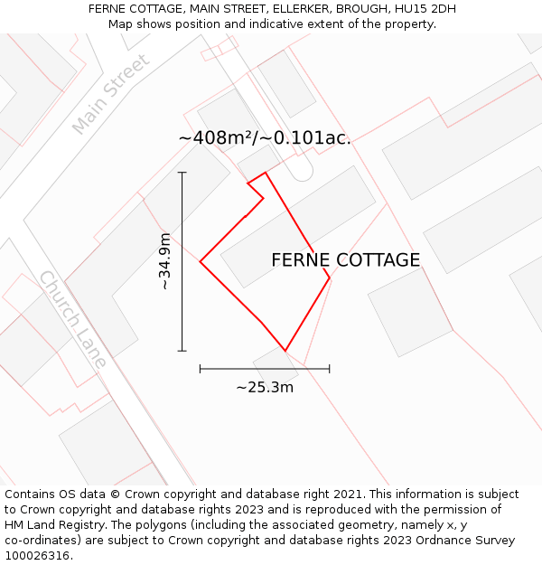 FERNE COTTAGE, MAIN STREET, ELLERKER, BROUGH, HU15 2DH: Plot and title map