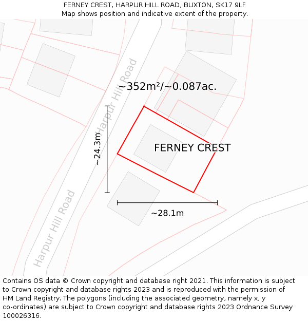 FERNEY CREST, HARPUR HILL ROAD, BUXTON, SK17 9LF: Plot and title map