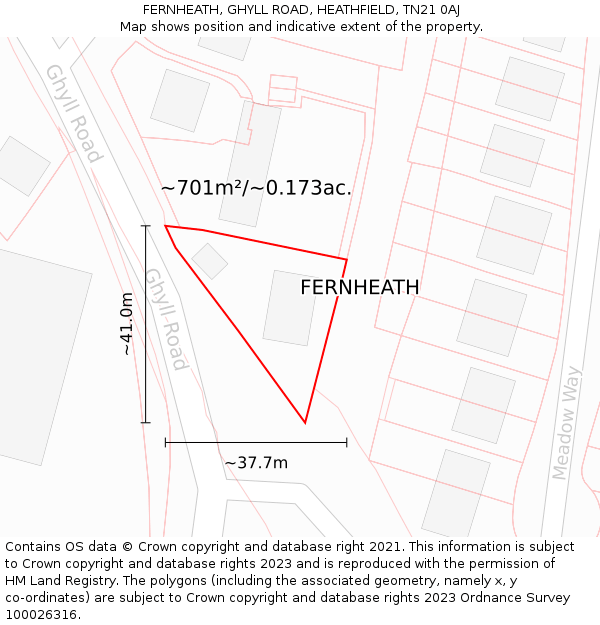 FERNHEATH, GHYLL ROAD, HEATHFIELD, TN21 0AJ: Plot and title map