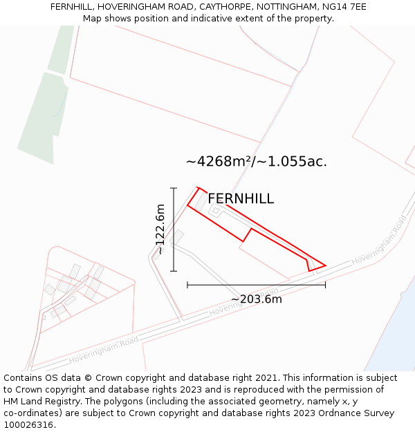 FERNHILL, HOVERINGHAM ROAD, CAYTHORPE, NOTTINGHAM, NG14 7EE: Plot and title map
