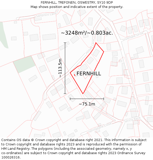 FERNHILL, TREFONEN, OSWESTRY, SY10 9DP: Plot and title map
