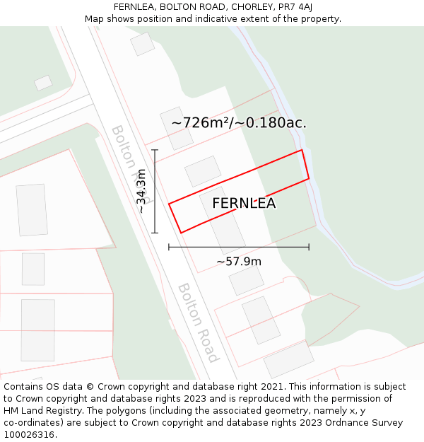 FERNLEA, BOLTON ROAD, CHORLEY, PR7 4AJ: Plot and title map