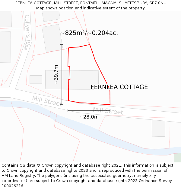 FERNLEA COTTAGE, MILL STREET, FONTMELL MAGNA, SHAFTESBURY, SP7 0NU: Plot and title map
