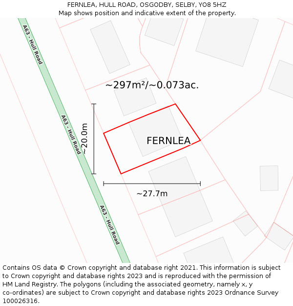 FERNLEA, HULL ROAD, OSGODBY, SELBY, YO8 5HZ: Plot and title map