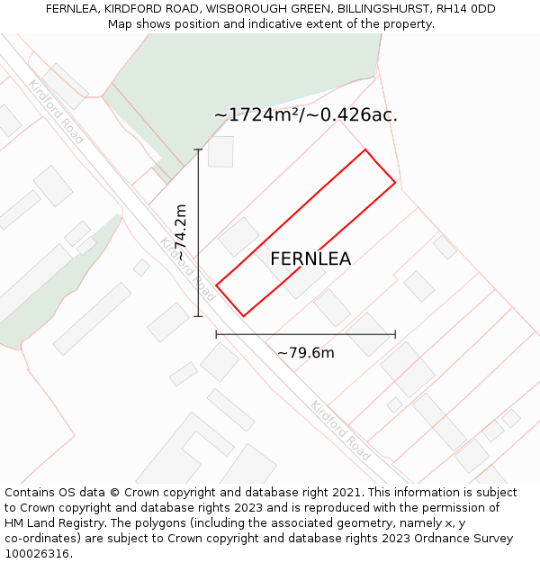 FERNLEA, KIRDFORD ROAD, WISBOROUGH GREEN, BILLINGSHURST, RH14 0DD: Plot and title map