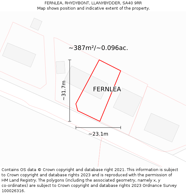 FERNLEA, RHYDYBONT, LLANYBYDDER, SA40 9RR: Plot and title map