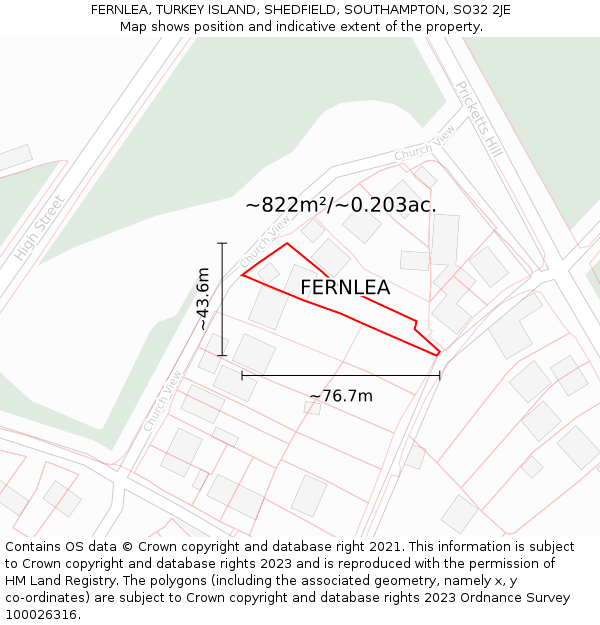 FERNLEA, TURKEY ISLAND, SHEDFIELD, SOUTHAMPTON, SO32 2JE: Plot and title map