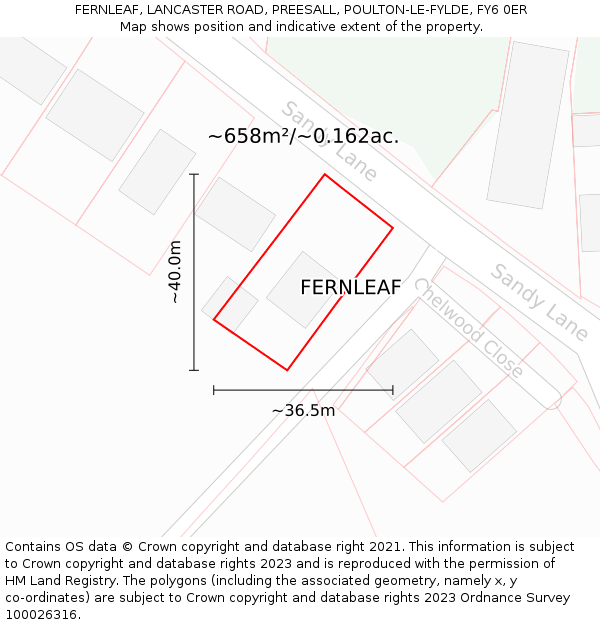 FERNLEAF, LANCASTER ROAD, PREESALL, POULTON-LE-FYLDE, FY6 0ER: Plot and title map