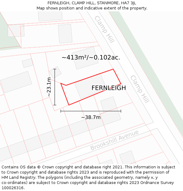 FERNLEIGH, CLAMP HILL, STANMORE, HA7 3JL: Plot and title map