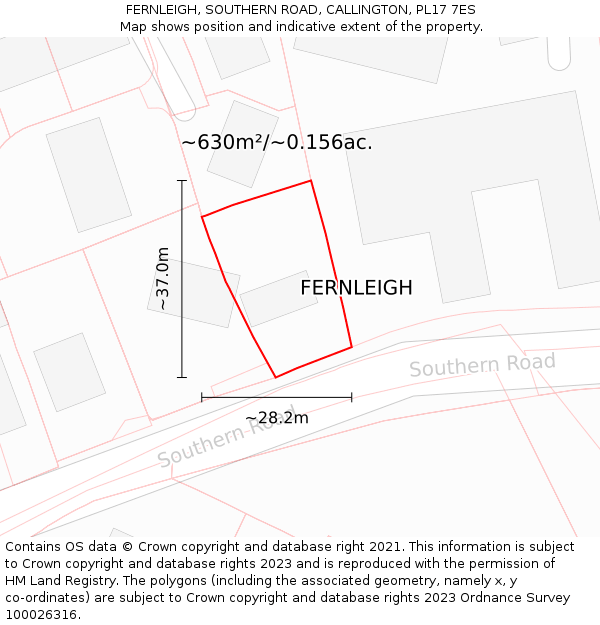 FERNLEIGH, SOUTHERN ROAD, CALLINGTON, PL17 7ES: Plot and title map