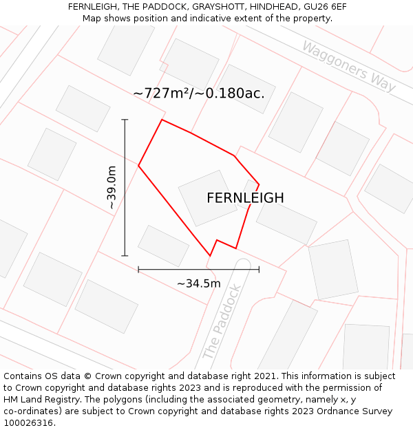 FERNLEIGH, THE PADDOCK, GRAYSHOTT, HINDHEAD, GU26 6EF: Plot and title map