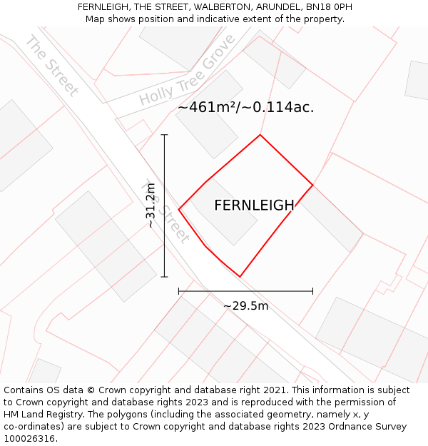 FERNLEIGH, THE STREET, WALBERTON, ARUNDEL, BN18 0PH: Plot and title map