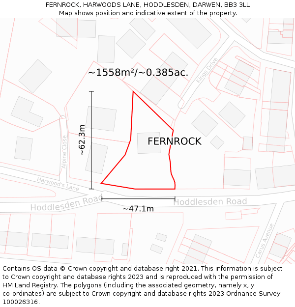 FERNROCK, HARWOODS LANE, HODDLESDEN, DARWEN, BB3 3LL: Plot and title map