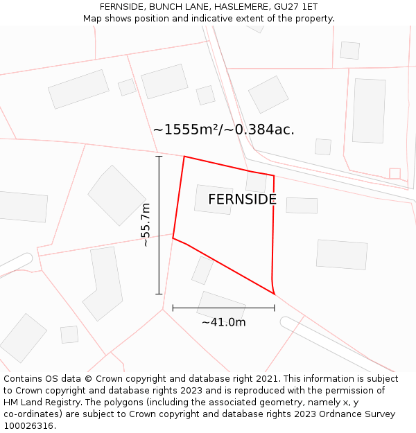 FERNSIDE, BUNCH LANE, HASLEMERE, GU27 1ET: Plot and title map