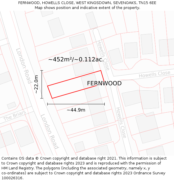 FERNWOOD, HOWELLS CLOSE, WEST KINGSDOWN, SEVENOAKS, TN15 6EE: Plot and title map
