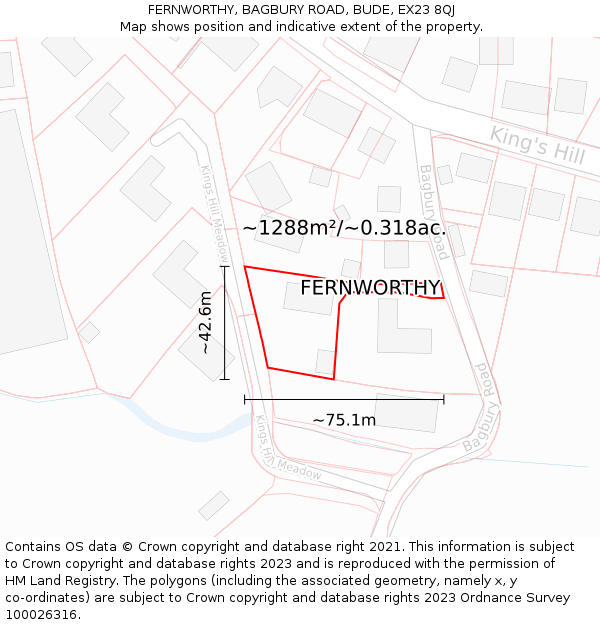 FERNWORTHY, BAGBURY ROAD, BUDE, EX23 8QJ: Plot and title map