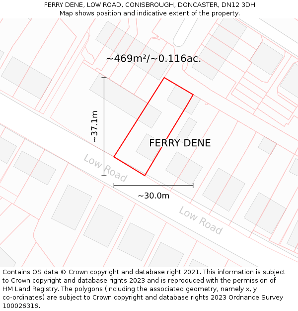 FERRY DENE, LOW ROAD, CONISBROUGH, DONCASTER, DN12 3DH: Plot and title map