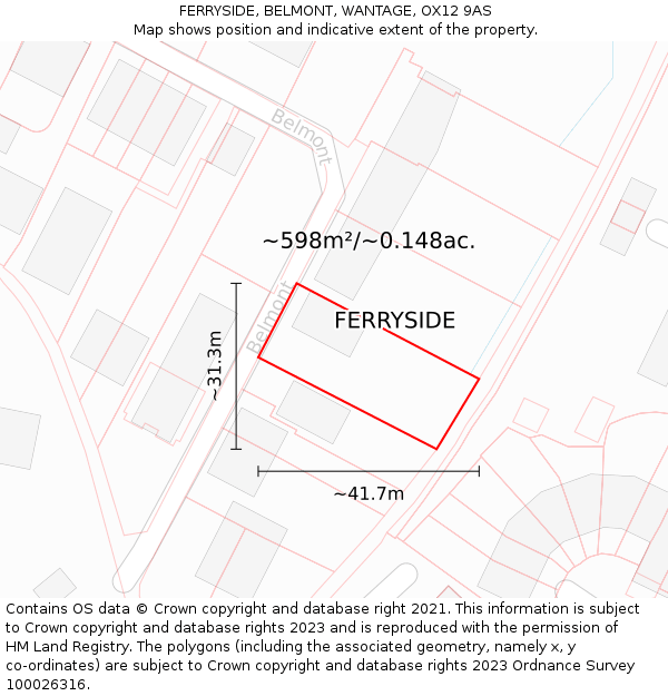 FERRYSIDE, BELMONT, WANTAGE, OX12 9AS: Plot and title map