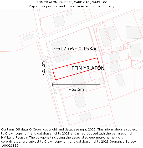 FFIN YR AFON, GWBERT, CARDIGAN, SA43 1PP: Plot and title map