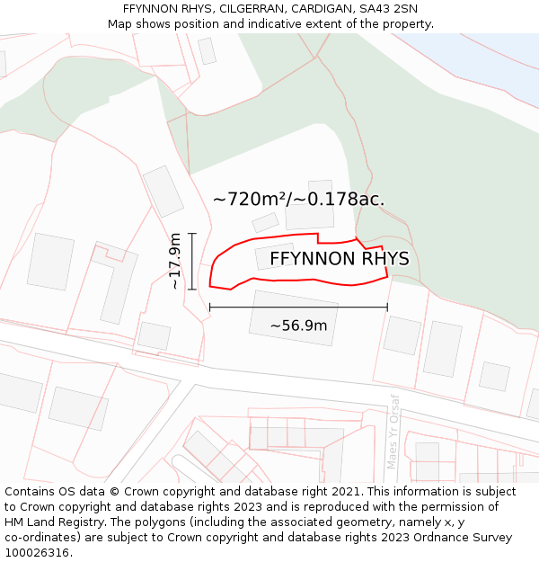 FFYNNON RHYS, CILGERRAN, CARDIGAN, SA43 2SN: Plot and title map