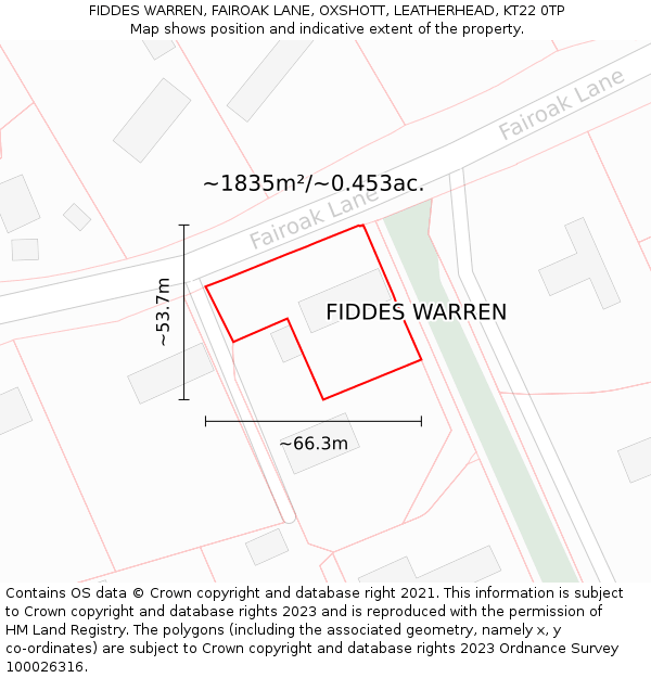 FIDDES WARREN, FAIROAK LANE, OXSHOTT, LEATHERHEAD, KT22 0TP: Plot and title map