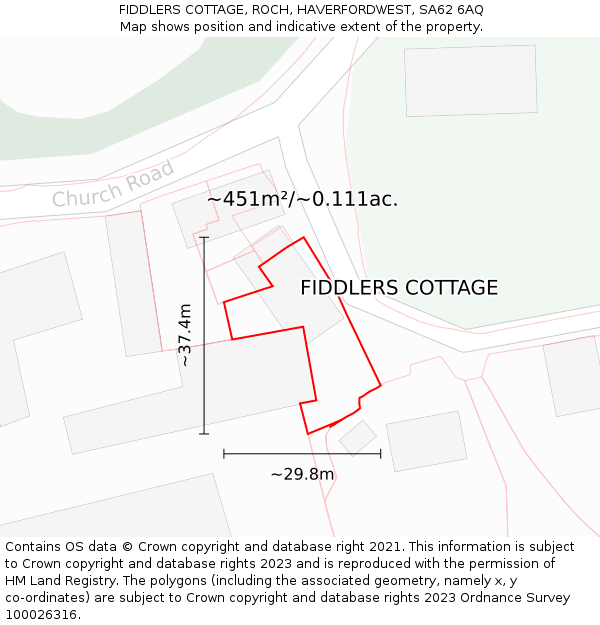 FIDDLERS COTTAGE, ROCH, HAVERFORDWEST, SA62 6AQ: Plot and title map