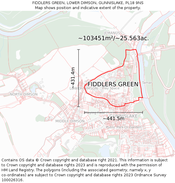 FIDDLERS GREEN, LOWER DIMSON, GUNNISLAKE, PL18 9NS: Plot and title map
