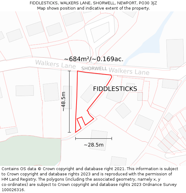 FIDDLESTICKS, WALKERS LANE, SHORWELL, NEWPORT, PO30 3JZ: Plot and title map
