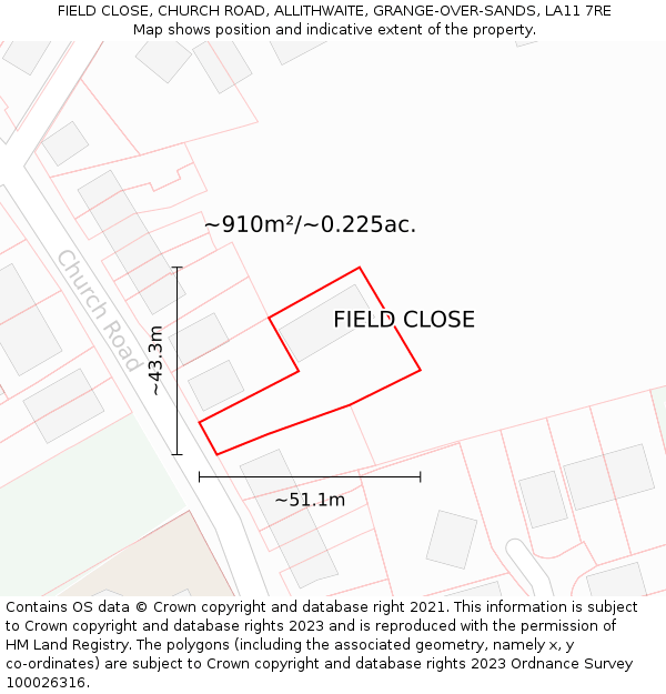 FIELD CLOSE, CHURCH ROAD, ALLITHWAITE, GRANGE-OVER-SANDS, LA11 7RE: Plot and title map